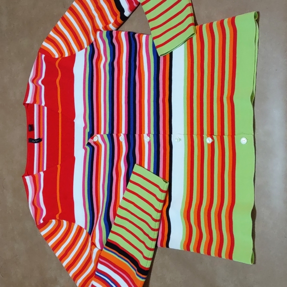 Venini Stripe V Neck Cardigan Sweater - Picture 5 of 6